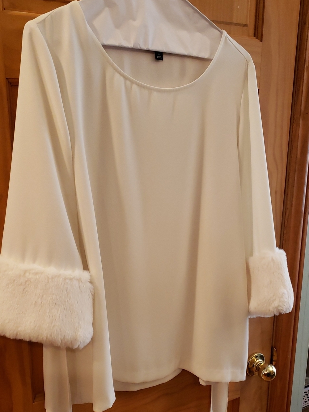 Alfani Cream Blouse with Faux Fur Cuffs